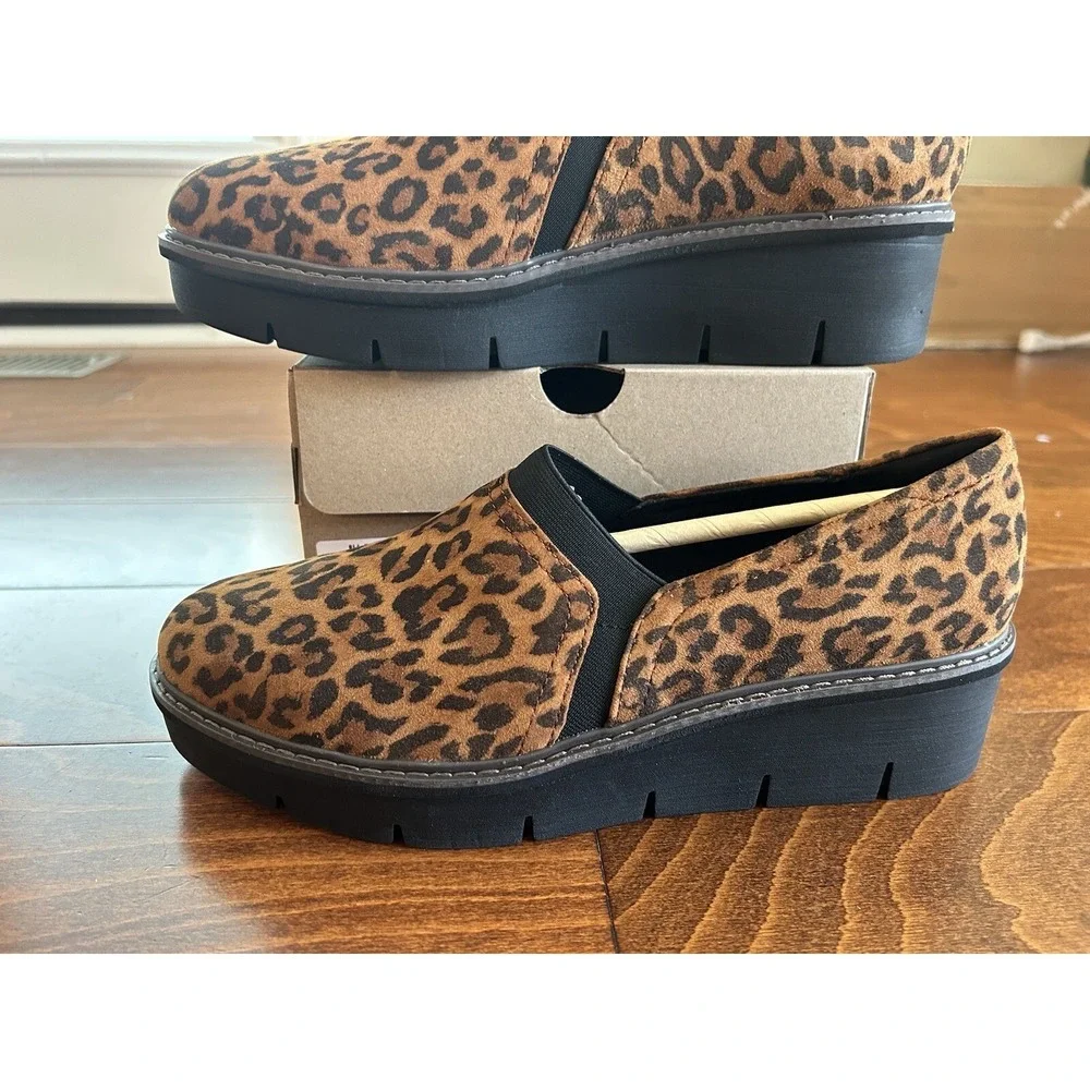 Clarks Womens 10 N Airabell Mid Leopard Print Wedges Leather Closed Toe NEW‎